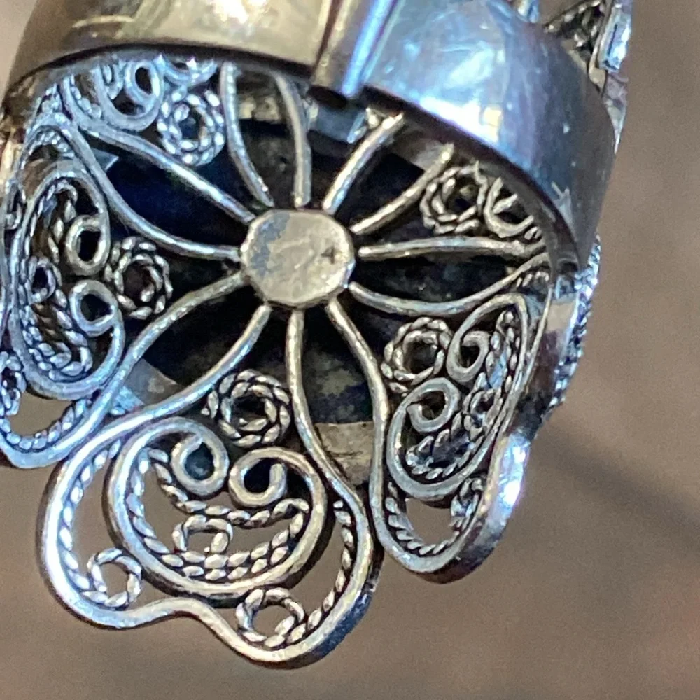 Genuine Lapis Lazuli Sterling Filigree Ring - Picture 7 of 11